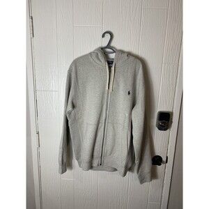 Polo Ralph Lauren Heather Gray Fleece Full Zip Up Hoodie Sweatshirt Men size LT